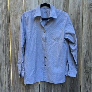 Foxcroft Blue Button Down Polk Dot Long Sleeve Top Sz Small